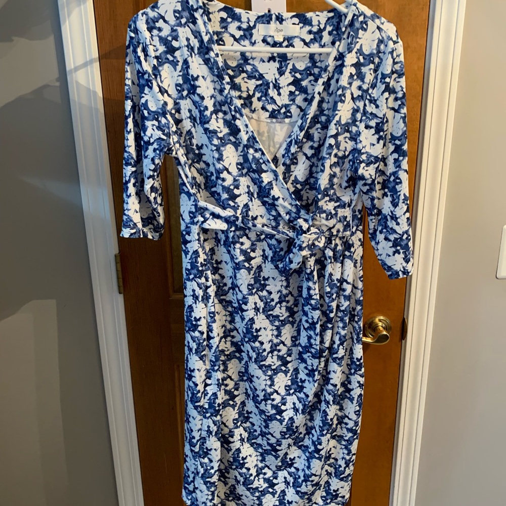 Ripe Maternity Blue and White Wrap Dress